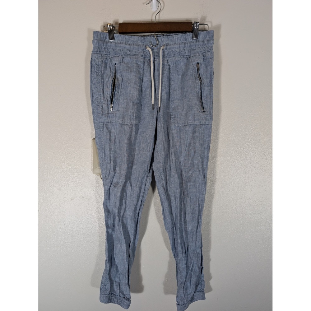 Athleta Women Siz 2 100% Linen Jogger Pants Blue Chambray Drawstring Breathable